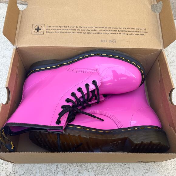 Dr Martens Patent Leather Air Bounce Boots 1460 Pink Thrift Lamper Air Wair SZ 9 - Picture 6 of 9